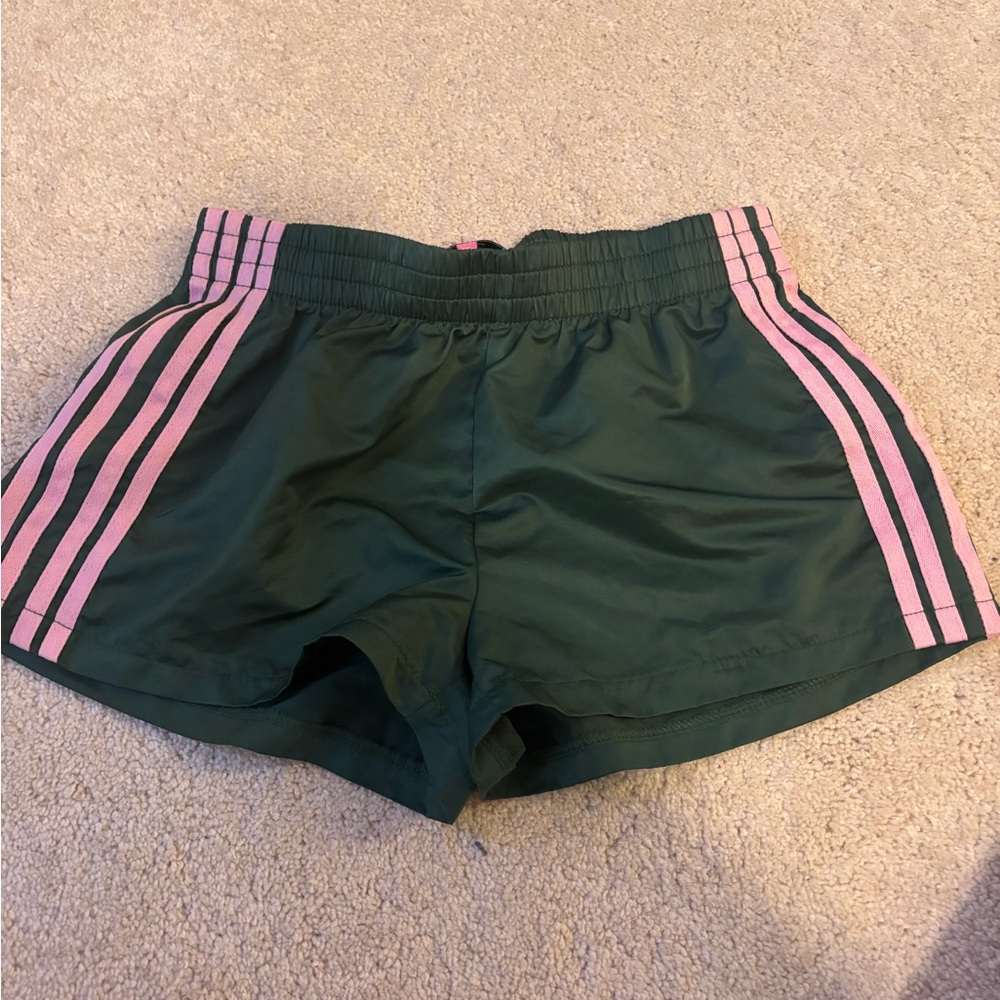 Edikted Green Shorts with Pink Stripes